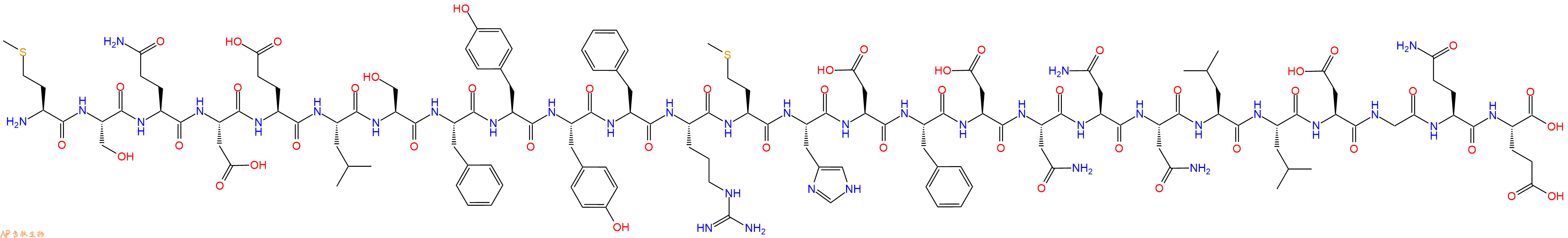 专肽生物产品H2N-Met-Ser-Gln-Asp-Glu-Leu-Ser-Phe-Tyr-Tyr-Phe-Arg-Met-His-Asp-Phe-Asp-Asn-Asn-Asn-Leu-Leu-Asp-Gly-Gln-Glu-OH