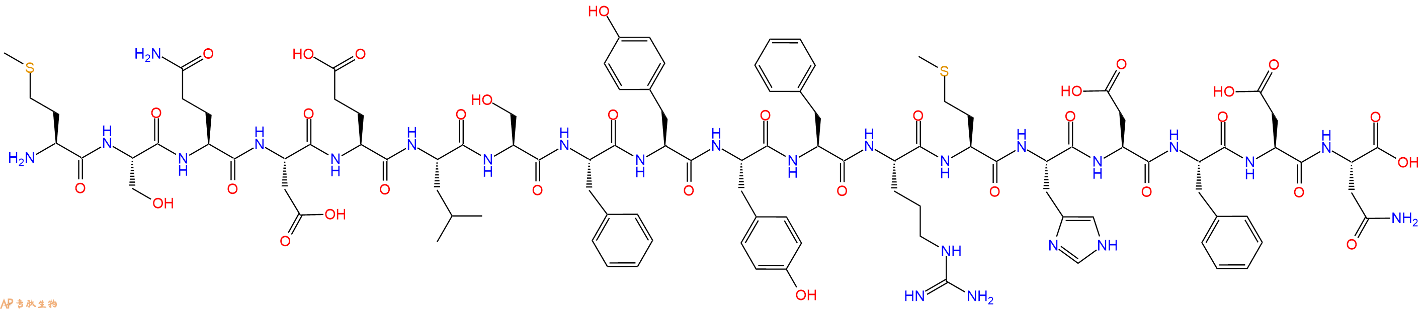 专肽生物产品H2N-Met-Ser-Gln-Asp-Glu-Leu-Ser-Phe-Tyr-Tyr-Phe-Arg-Met-His-Asp-Phe-Asp-Asn-OH