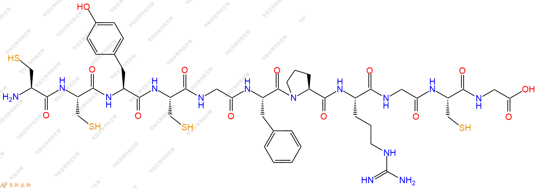 专肽生物产品H2N-Cys-Cys-Tyr-Cys-Gly-Phe-Pro-Arg-Gly-Cys-Gly-OH