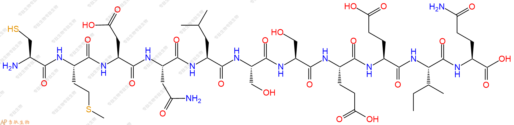 专肽生物产品H2N-Cys-Met-Asp-Asn-Leu-Ser-Ser-Glu-Glu-Ile-Gln-OH