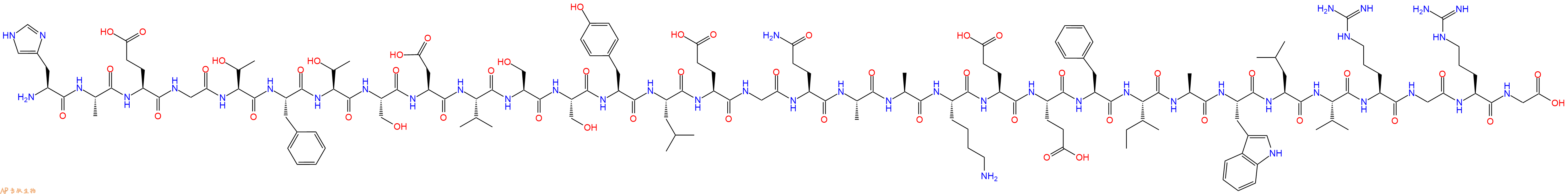 专肽生物产品H2N-His-Ala-Glu-Gly-Thr-Phe-Thr-Ser-Asp-Val-Ser-Ser-Tyr-Leu-Glu-Gly-Gln-Ala-Ala-Lys-Glu-Glu-Phe-Ile-Ala-Trp-Leu-Val-Arg-Gly-Arg-Gly-OH