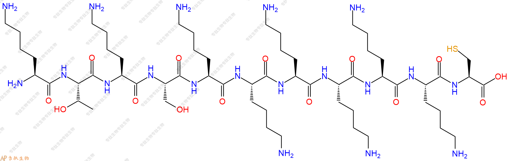 专肽生物产品H2N-Lys-Thr-Lys-Ser-Lys-Lys-Lys-Lys-Lys-Lys-Cys-OH