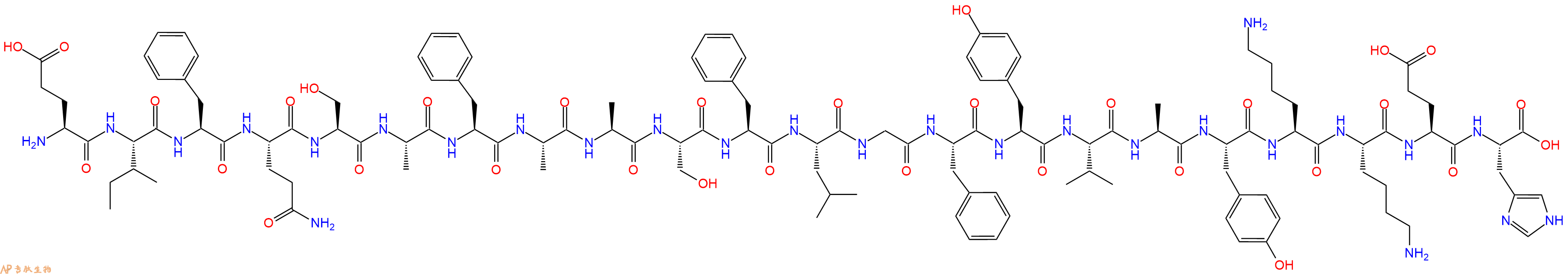 专肽生物产品H2N-Glu-Ile-Phe-Gln-Ser-Ala-Phe-Ala-Ala-Ser-Phe-Leu-Gly-Phe-Tyr-Val-Ala-Tyr-Lys-Lys-Glu-His-OH