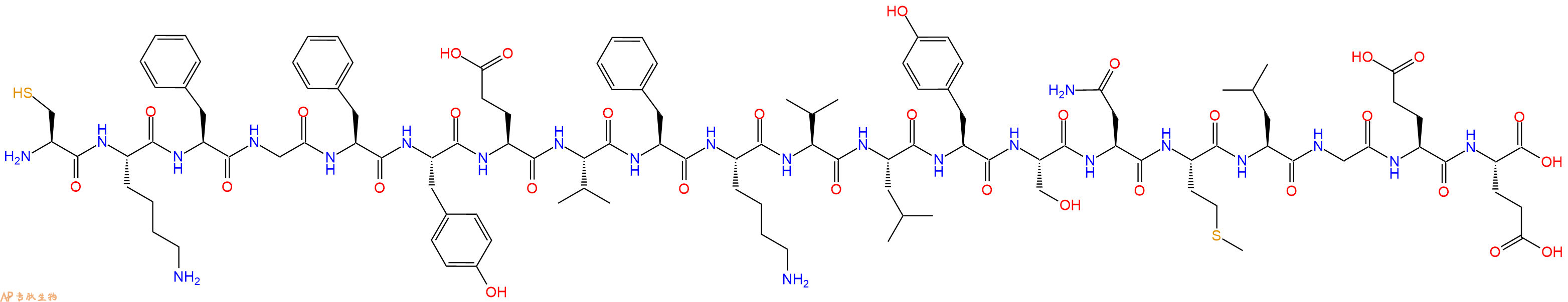 专肽生物产品H2N-Cys-Lys-Phe-Gly-Phe-Tyr-Glu-Val-Phe-Lys-Val-Leu-Tyr-Ser-Asn-Met-Leu-Gly-Glu-Glu-OH