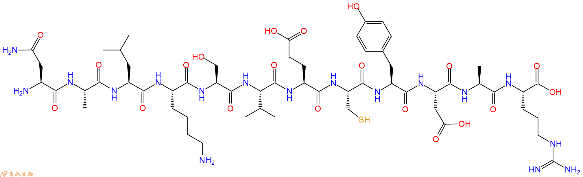 专肽生物产品H2N-Asn-Ala-Leu-Lys-Ser-Val-Glu-Cys-Tyr-Asp-Ala-Arg-OH