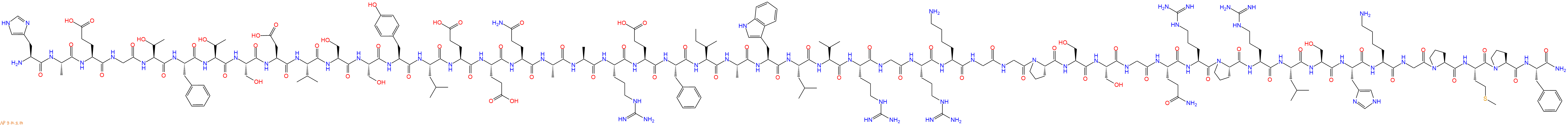 专肽生物产品H2N-His-Ala-Glu-Gly-Thr-Phe-Thr-Ser-Asp-Val-Ser-Ser-Tyr-Leu-Glu-Glu-Gln-Ala-Ala-Arg-Glu-Phe-Ile-Ala-Trp-Leu-Val-Arg-Gly-Arg-Lys-Gly-Gly-Pro-Ser-Ser-Gly-Gln-Arg-Pro-Arg-Leu-Ser-His-Lys-Gly-Pro-Met-Pro-Phe-NH2