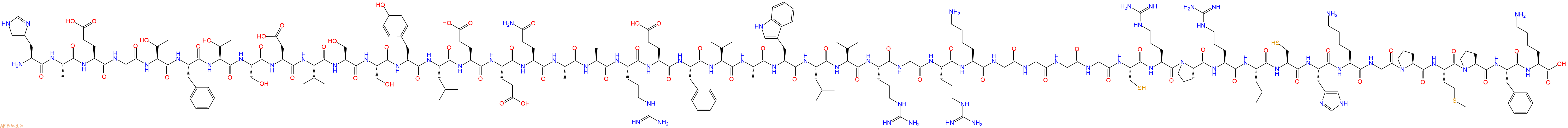 专肽生物产品H2N-His-Ala-Glu-Gly-Thr-Phe-Thr-Ser-Asp-Val-Ser-Ser-Tyr-Leu-Glu-Glu-Gln-Ala-Ala-Arg-Glu-Phe-Ile-Ala-Trp-Leu-Val-Arg-Gly-Arg-Lys-Gly-Gly-Gly-Gly-Cys-Arg-Pro-Arg-Leu-Cys-His-Lys-Gly-Pro-Met-Pro-Phe-Lys-OH