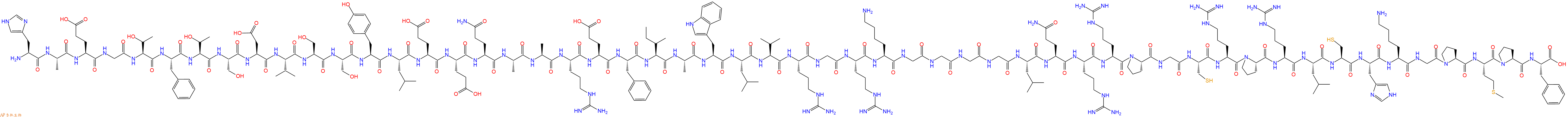 专肽生物产品H2N-His-Ala-Glu-Gly-Thr-Phe-Thr-Ser-Asp-Val-Ser-Ser-Tyr-Leu-Glu-Glu-Gln-Ala-Ala-Arg-Glu-Phe-Ile-Ala-Trp-Leu-Val-Arg-Gly-Arg-Lys-Gly-Gly-Gly-Gly-Leu-Gln-Arg-Arg-Pro-Gly-Cys-Arg-Pro-Arg-Leu-Cys-His-Lys-Gly-Pro-Met-Pro-Phe-OH