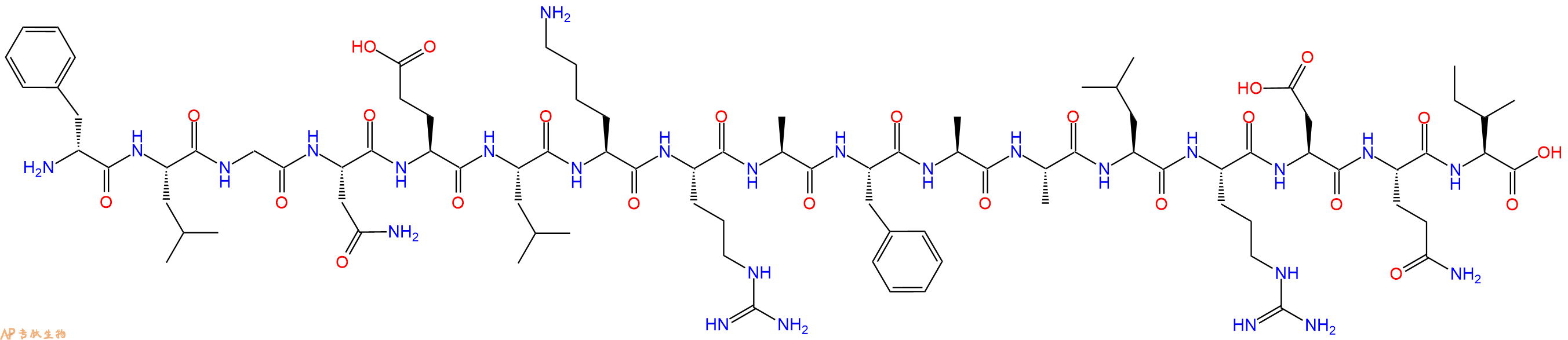 专肽生物产品H2N-DPhe-Leu-Gly-Asn-Glu-Leu-Lys-Arg-Ala-Phe-Ala-Ala-Leu-Arg-Asp-Gln-Ile-OH