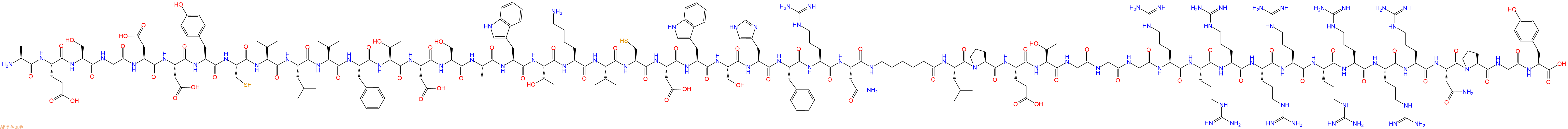 专肽生物产品H2N-Ala-Glu-Ser-Gly-Asp-Asp-Tyr-Cys-Val-Leu-Val-Phe-Thr-Asp-Ser-Ala-Trp-Thr-Lys-Ile-Cys-Asp-Trp-Ser-His-Phe-Arg-Asn-Ahx-Leu-Pro-Glu-Thr-Gly-Gly-Gly-Arg-Arg-Arg-Arg-Arg-Arg-Arg-Arg-Arg-Asn-Pro-Gly-Tyr-OH