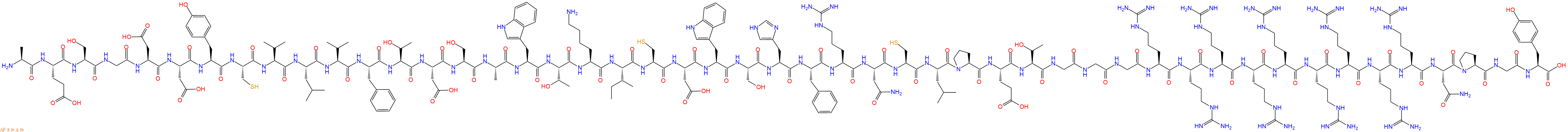 专肽生物产品H2N-Ala-Glu-Ser-Gly-Asp-Asp-Tyr-Cys-Val-Leu-Val-Phe-Thr-Asp-Ser-Ala-Trp-Thr-Lys-Ile-Cys-Asp-Trp-Ser-His-Phe-Arg-Asn-Cys-Leu-Pro-Glu-Thr-Gly-Gly-Gly-Arg-Arg-Arg-Arg-Arg-Arg-Arg-Arg-Arg-Asn-Pro-Gly-Tyr-OH