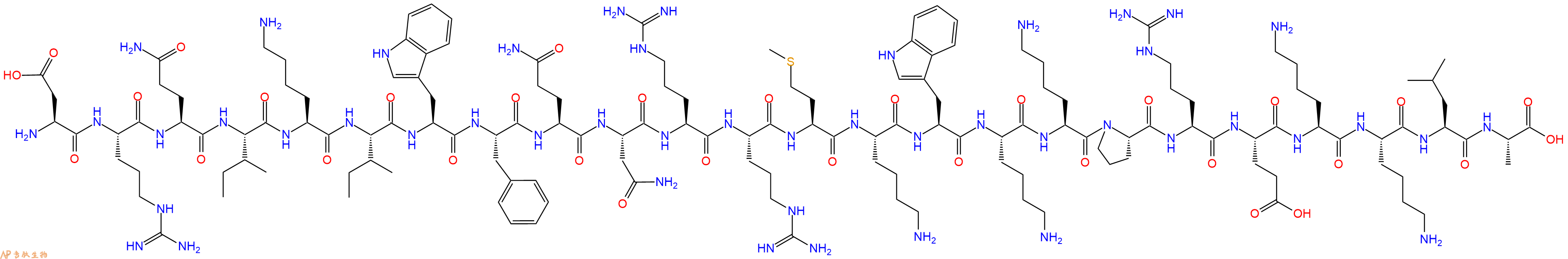 专肽生物产品H2N-Asp-Arg-Gln-Ile-Lys-Ile-Trp-Phe-Gln-Asn-Arg-Arg-Met-Lys-Trp-Lys-Lys-Pro-Arg-Glu-Lys-Lys-Leu-Ala-OH