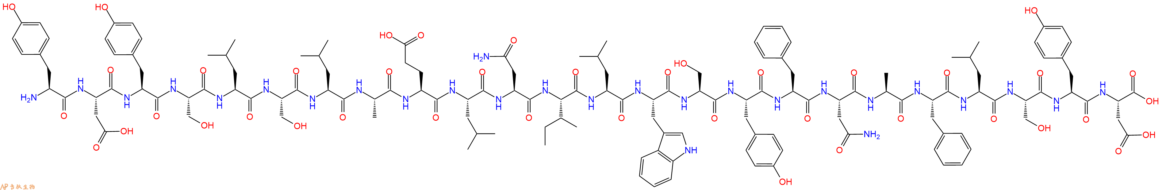 专肽生物产品H2N-Tyr-Asp-Tyr-Ser-Leu-Ser-Leu-Ala-Glu-Leu-Asn-Ile-Leu-Trp-Ser-Tyr-Phe-Asn-Ala-Phe-Leu-Ser-Tyr-Asp-OH