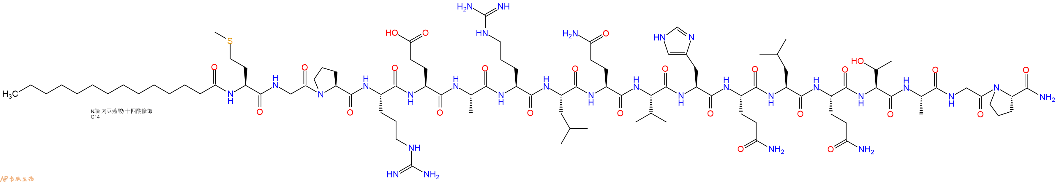 专肽生物产品Myristicacid-Met-Gly-Pro-Arg-Glu-Ala-Arg-Leu-Gln-Val-His-Gln-Leu-Gln-Thr-Ala-Gly-Pro-NH2