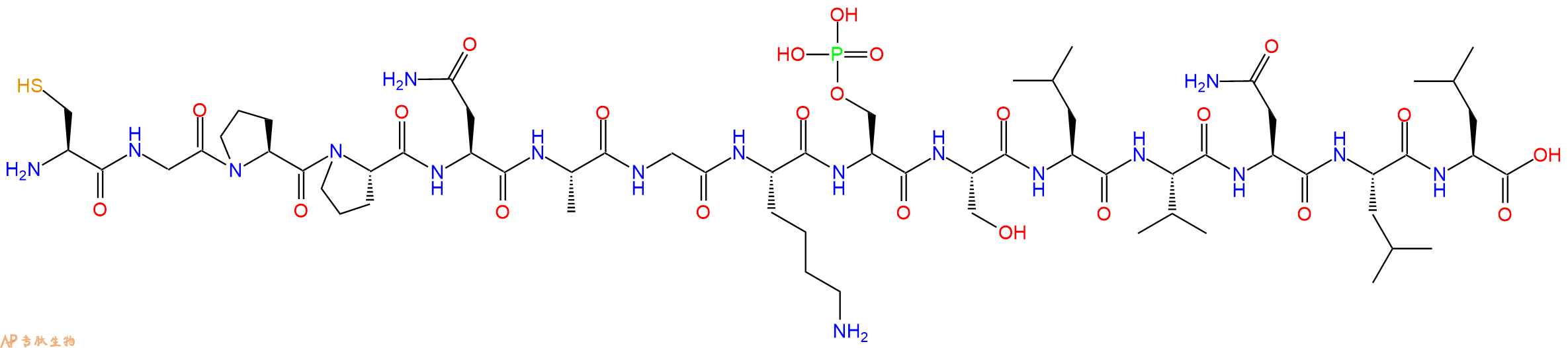 专肽生物产品H2N-Cys-Gly-Pro-Pro-Asn-Ala-Gly-Lys-Ser(PO3H2)-Ser-Leu-Val-Asn-Leu-Leu-OH