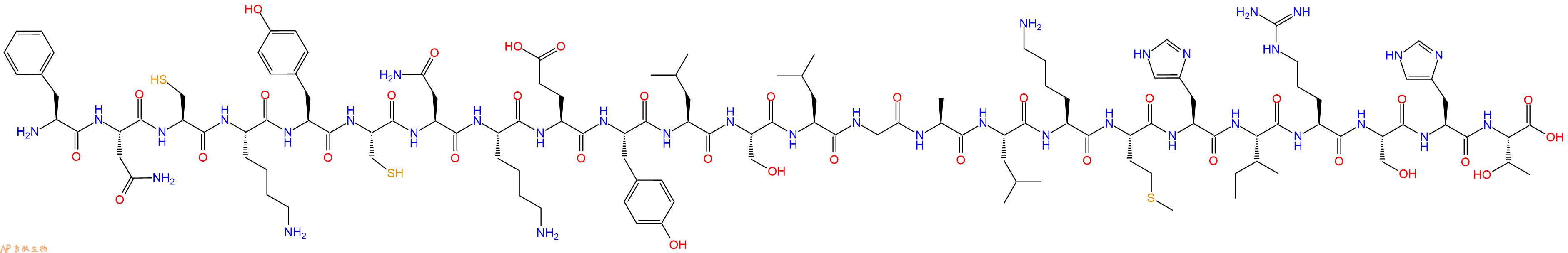 专肽生物产品H2N-Phe-Asn-Cys-Lys-Tyr-Cys-Asn-Lys-Glu-Tyr-Leu-Ser-Leu-Gly-Ala-Leu-Lys-Met-His-Ile-Arg-Ser-His-Thr-OH