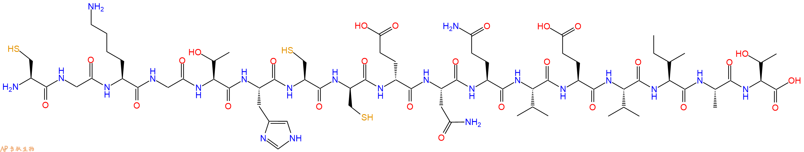 专肽生物产品H2N-Cys-Gly-Lys-Gly-Thr-His-Cys-DCys-DGlu-Asn-Gln-Val-Glu-Val-Ile-Ala-Thr-OH