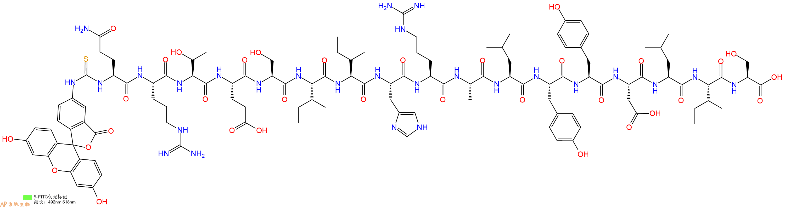 专肽生物产品5FITC-Gln-Arg-Thr-Glu-Ser-Ile-Ile-His-Arg-Ala-Leu-Tyr-Tyr-Asp-Leu-Ile-Ser-OH