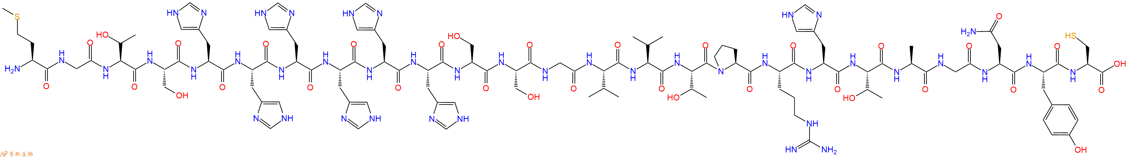 专肽生物产品H2N-Met-Gly-Thr-Ser-His-His-His-His-His-His-Ser-Ser-Gly-Val-Val-Thr-Pro-Arg-His-Thr-Ala-Gly-Asn-Tyr-Cys-OH