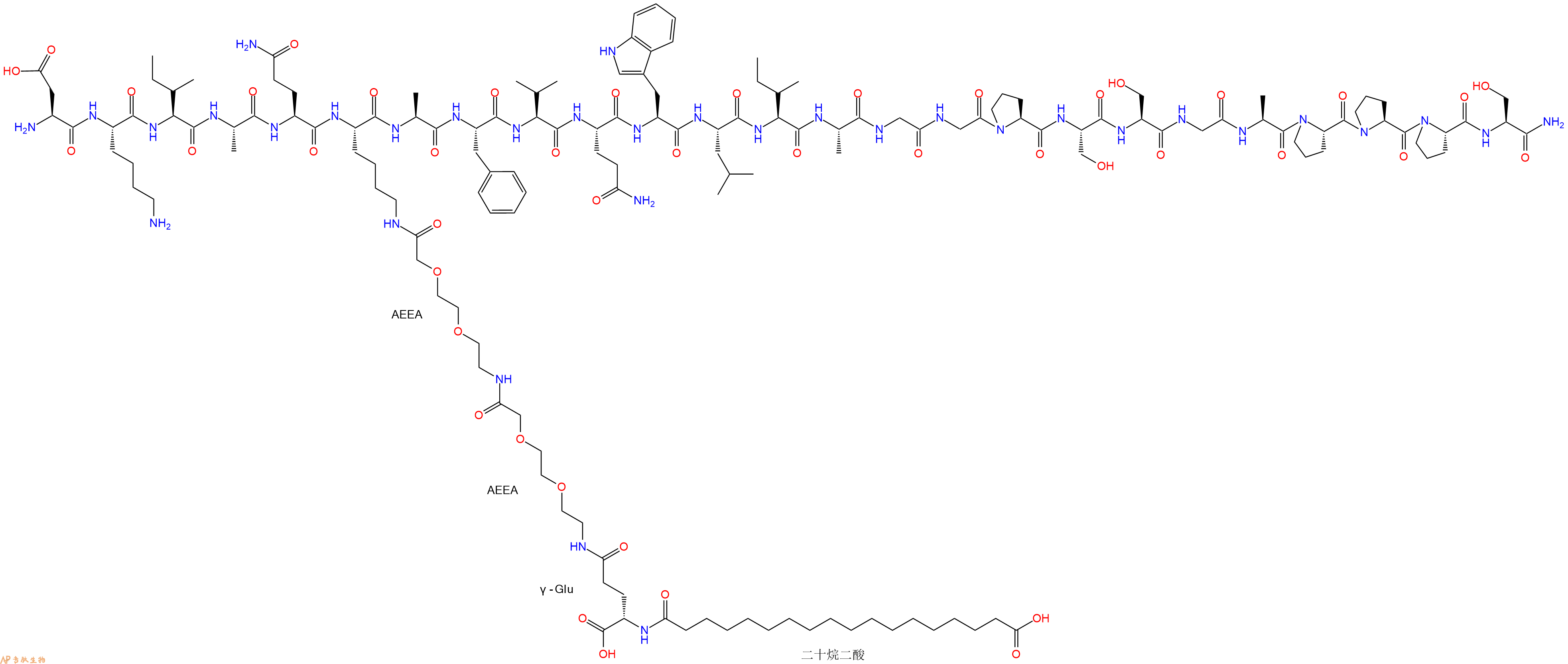 专肽生物产品H2N-Asp-Lys-Ile-Ala-Gln-Lys(替尔泊肽侧链)-Ala-Phe-Val-Gln-Trp-Leu-Ile-Ala-Gly-Gly-Pro-Ser-Ser-Gly-Ala-Pro-Pro-Pro-Ser-NH2