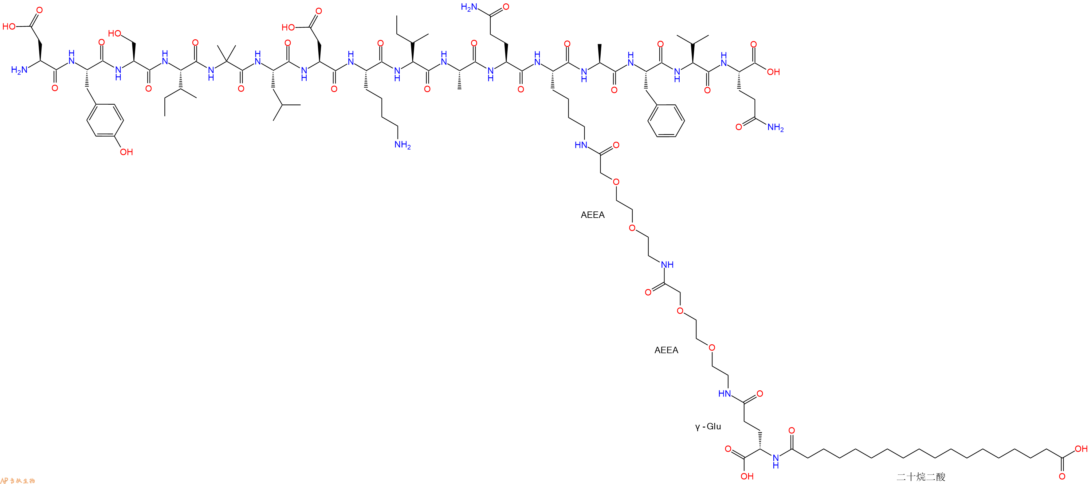 专肽生物产品H2N-Asp-Tyr-Ser-Ile-Aib-Leu-Asp-Lys-Ile-Ala-Gln-Lys(替尔泊肽侧链)-Ala-Phe-Val-Gln-OH