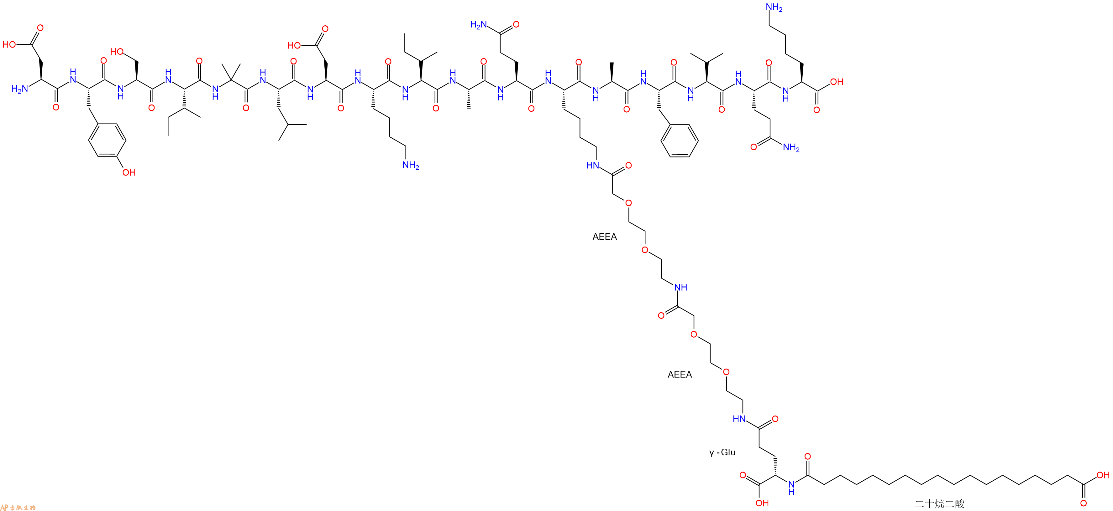 专肽生物产品H2N-Asp-Tyr-Ser-Ile-Aib-Leu-Asp-Lys-Ile-Ala-Gln-Lys(替尔泊肽侧链)-Ala-Phe-Val-Gln-Lys-OH