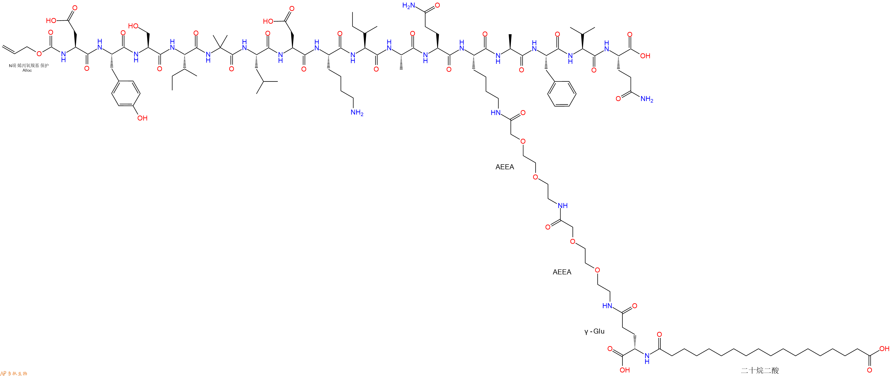 专肽生物产品Alloc-Asp-Tyr-Ser-Ile-Aib-Leu-Asp-Lys-Ile-Ala-Gln-Lys(替尔泊肽侧链)-Ala-Phe-Val-Gln-OH