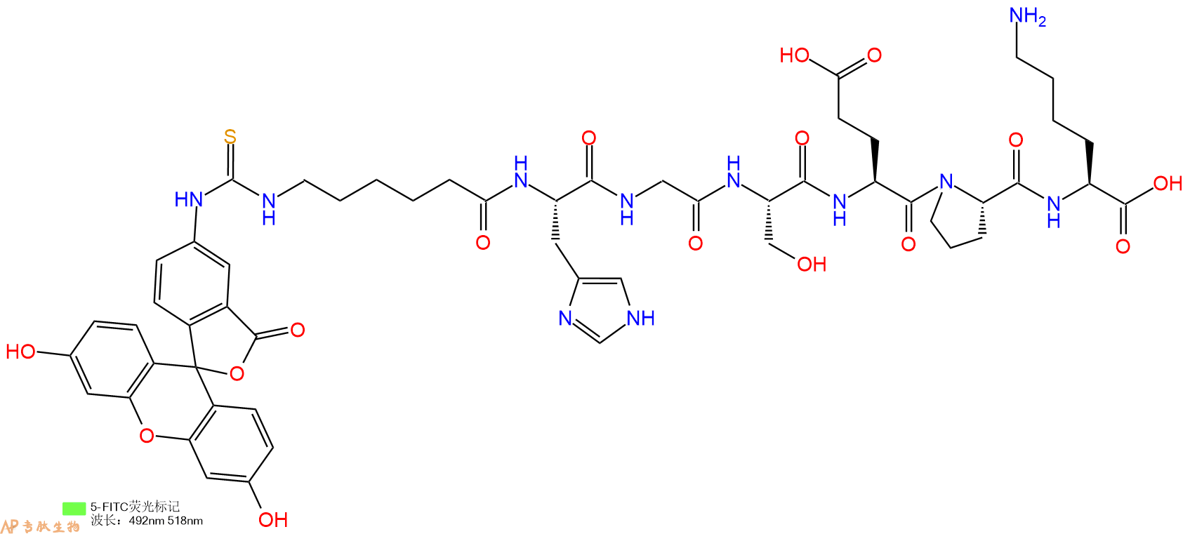 专肽生物产品5FITC-Ahx-His-Gly-Ser-Glu-Pro-Lys-OH