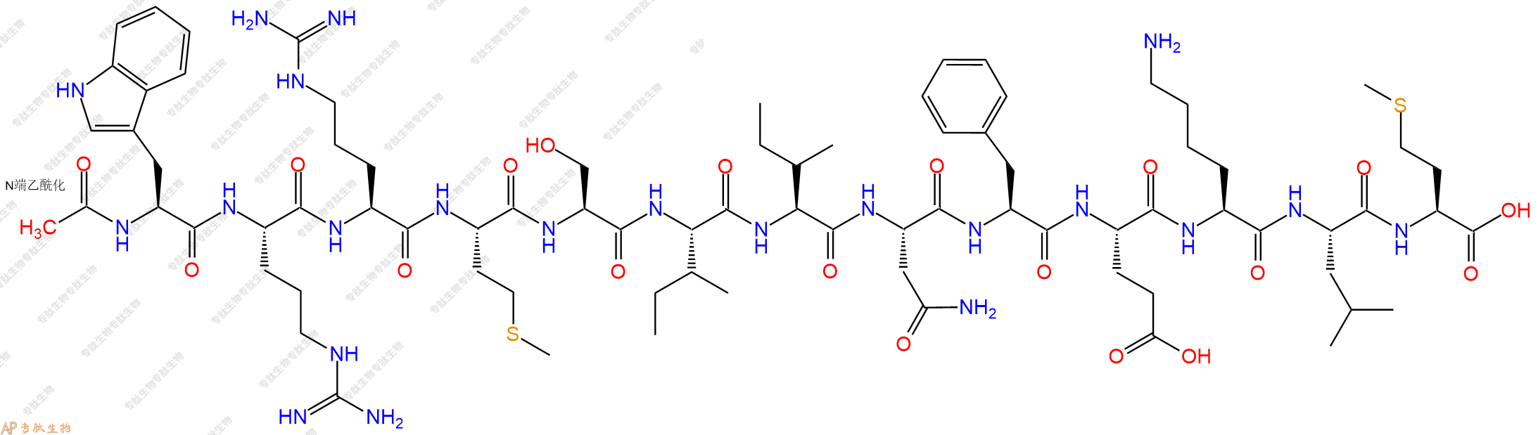 专肽生物产品Ac-Trp-Arg-Arg-Met-Ser-Ile-Ile-Asn-Phe-Glu-Lys-Leu-Met-OH
