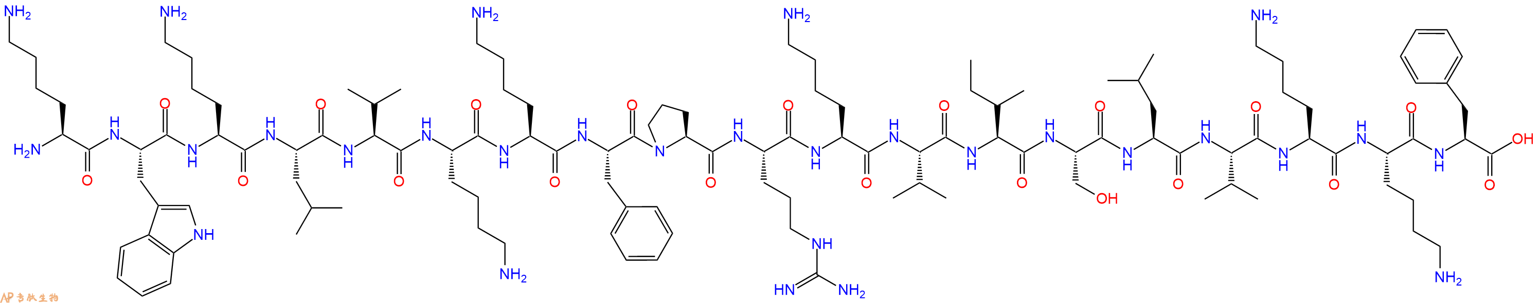 专肽生物产品H2N-Lys-Trp-Lys-Leu-Val-Lys-Lys-Phe-Pro-Arg-Lys-Val-Ile-Ser-Leu-Val-Lys-Lys-Phe-OH