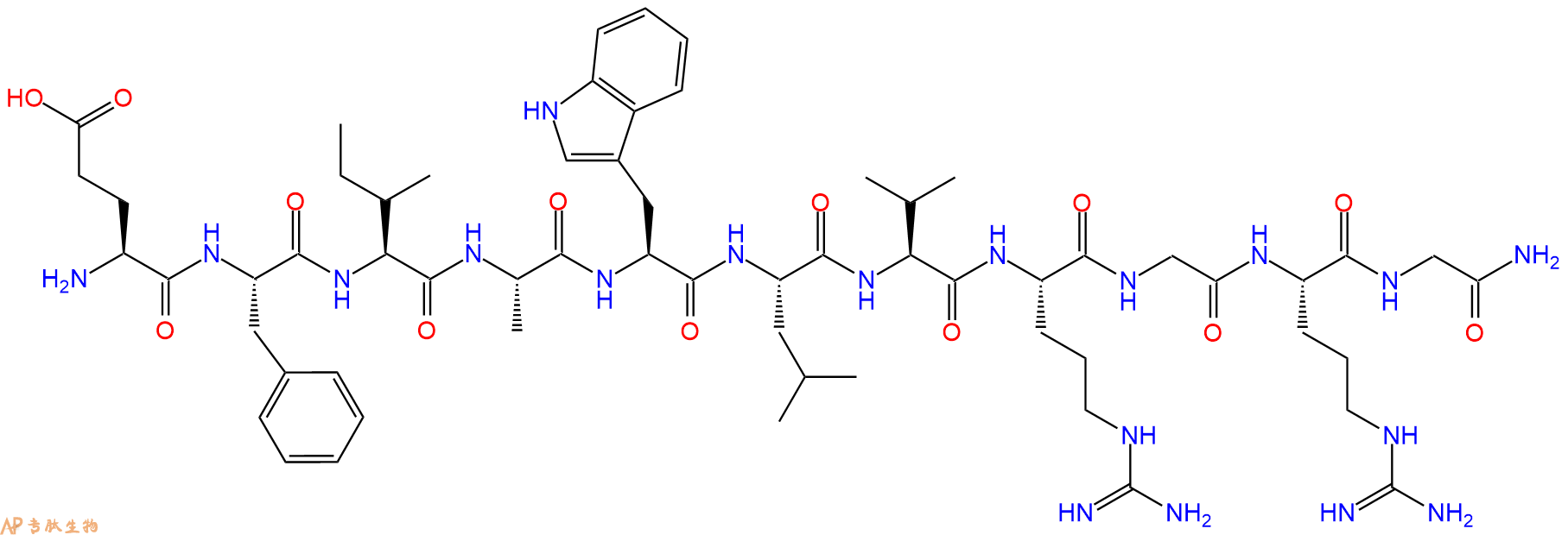 专肽生物产品H2N-Glu-Phe-Ile-Ala-Trp-Leu-Val-Arg-Gly-Arg-Gly-NH2