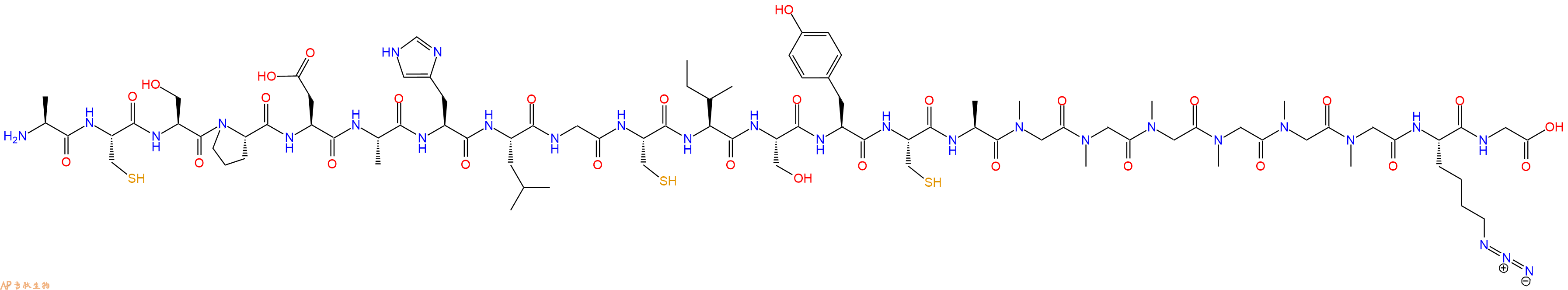 专肽生物产品H2N-Ala-Cys-Ser-Pro-Asp-Ala-His-Leu-Gly-Cys-Ile-Ser-Tyr-Cys-Ala-Sar-Sar-Sar-Sar-Sar-Sar-Lys(N3)-Gly-OH
