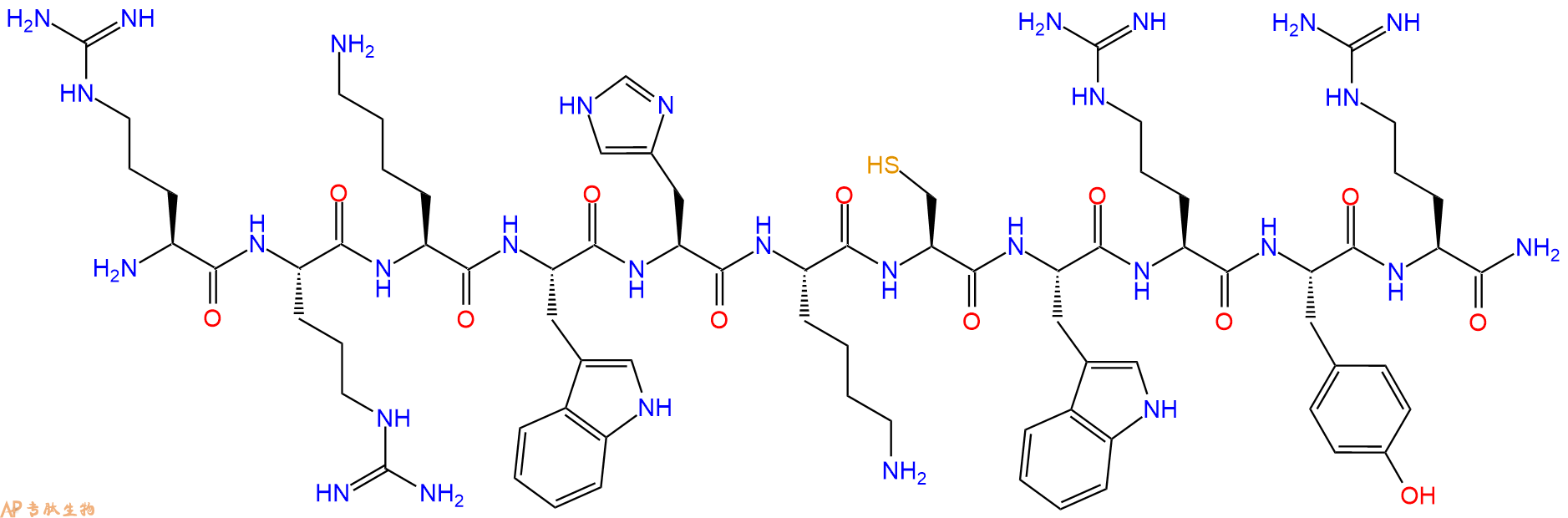 专肽生物产品H2N-Arg-Arg-Lys-Trp-His-Lys-Cys-Trp-Arg-Tyr-Arg-NH2