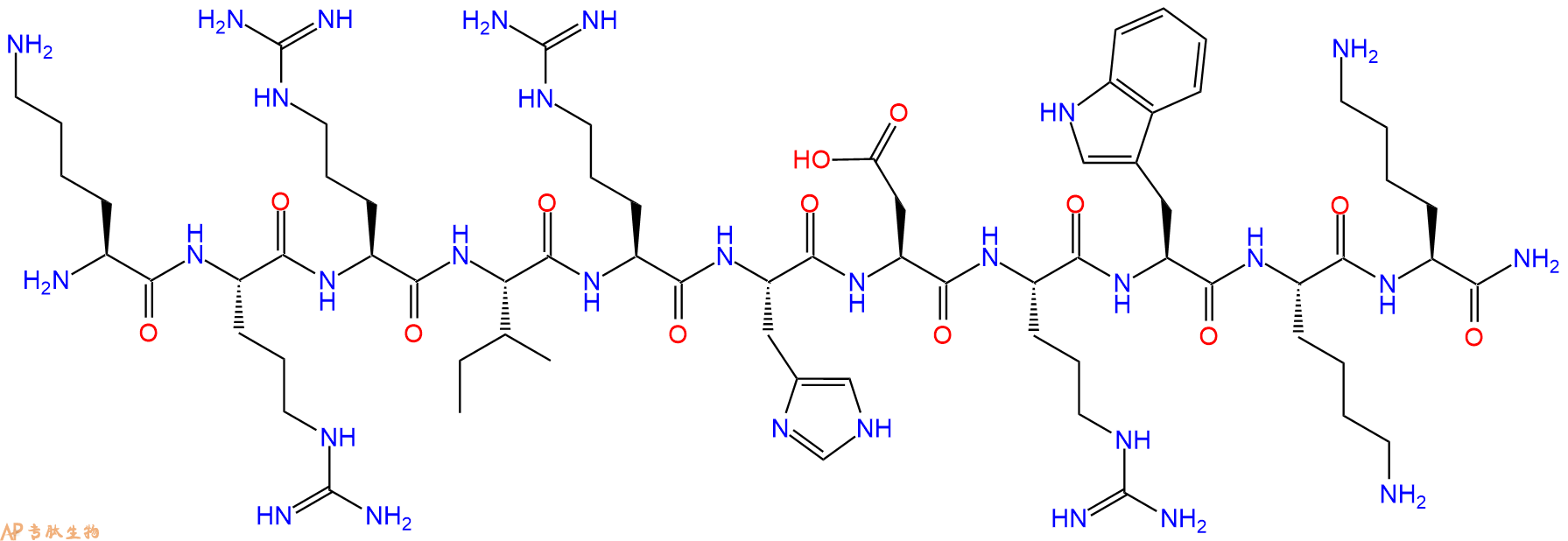 专肽生物产品H2N-Lys-Arg-Arg-Ile-Arg-His-Asp-Arg-Trp-Lys-Lys-NH2