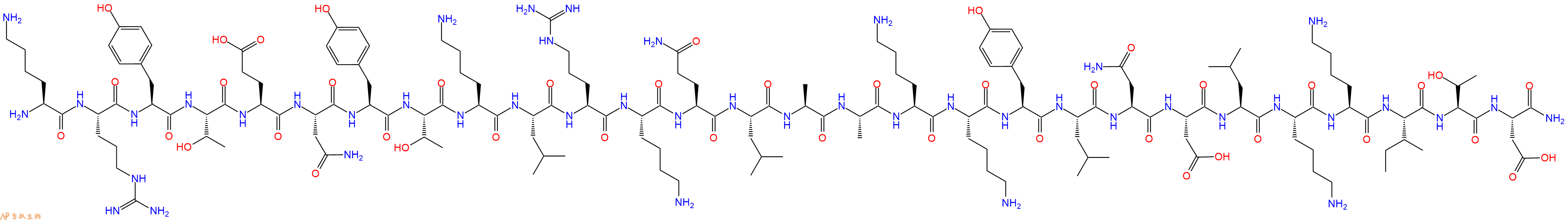 专肽生物产品H2N-Lys-Arg-Tyr-Thr-Glu-Asn-Tyr-Thr-Lys-Leu-Arg-Lys-Gln-Leu-Ala-Ala-Lys-Lys-Tyr-Leu-Asn-Asp-Leu-Lys-Lys-Ile-Thr-Asp-NH2
