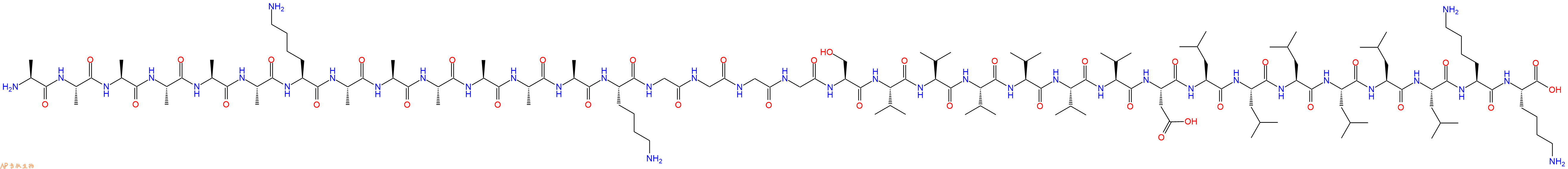 专肽生物产品H2N-Ala-Ala-Ala-Ala-Ala-Ala-Lys-Ala-Ala-Ala-Ala-Ala-Ala-Lys-Gly-Gly-Gly-Gly-Ser-Val-Val-Val-Val-Val-Val-Asp-Leu-Leu-Leu-Leu-Leu-Leu-Lys-Lys-OH