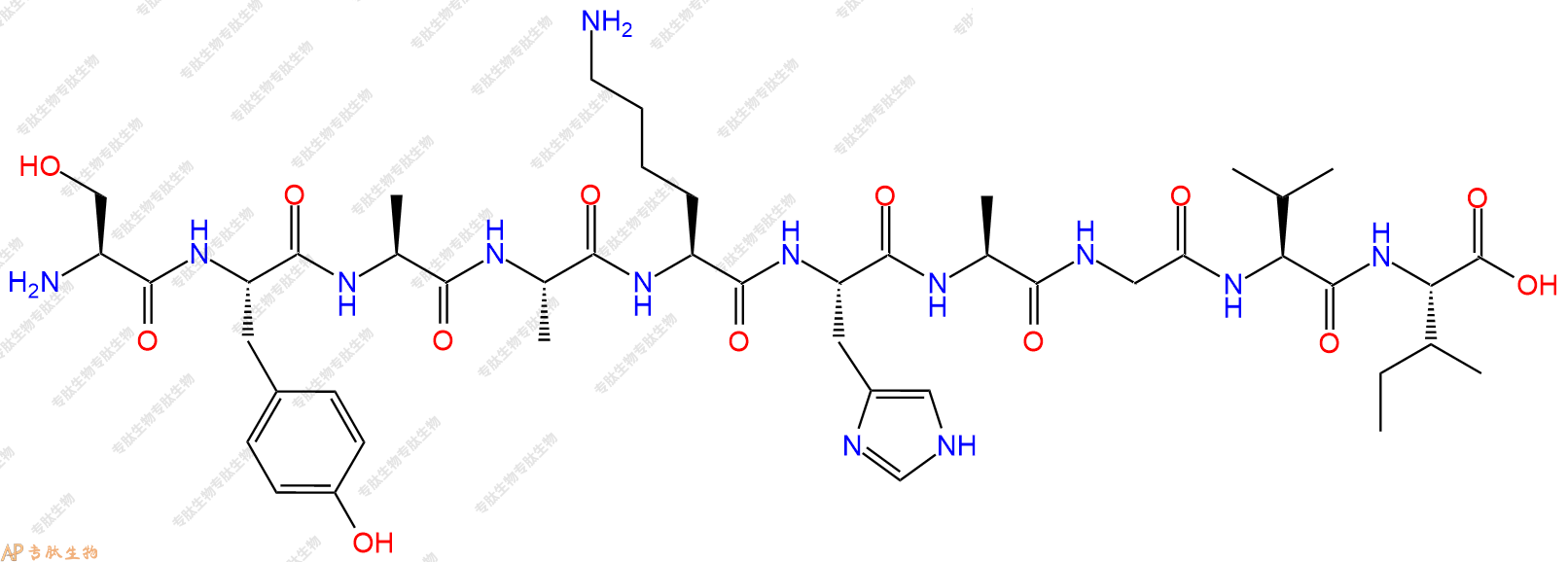 专肽生物产品H2N-Ser-Tyr-Ala-Ala-Lys-His-Ala-Gly-Val-Ile-OH