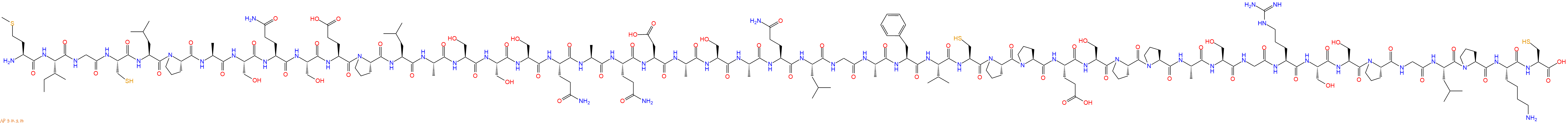 专肽生物产品H2N-Met-Ile-Gly-Cys-Leu-Pro-Ala-Ser-Gln-Ser-Glu-Pro-Leu-Ala-Ser-Ser-Ser-Gln-Ala-Gln-Asp-Ala-Ser-Ala-Gln-Leu-Gly-Ala-Phe-Val-Cys-Pro-Pro-Glu-Ser-Pro-Pro-Ala-Ser-Gly-Arg-Ser-Ser-Pro-Gly-Leu-Pro-Lys-Cys-OH