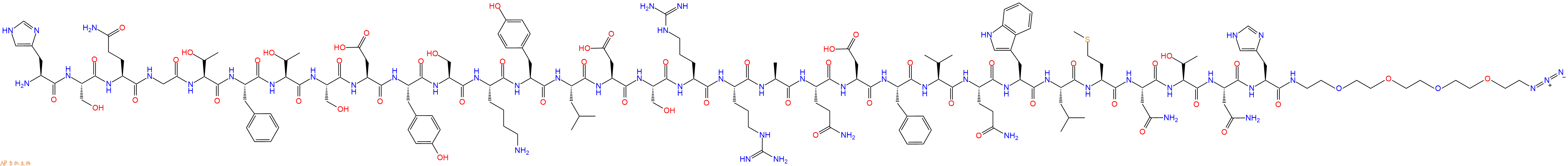 专肽生物产品His-Ser-Gln-Gly-Thr-Phe-Thr-Ser-Asp-Tyr-Ser-Lys-Tyr-Leu-Asp-Ser-Arg-Arg-Ala-Gln-Asp-Phe-Val-Gln-Trp-Leu-Met-Asn-Thr-Asn-His-PEG4-azide
