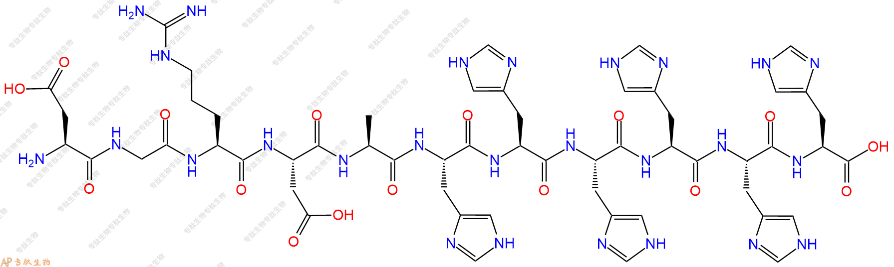专肽生物产品H2N-Asp-Gly-Arg-Asp-Ala-His-His-His-His-His-His-OH