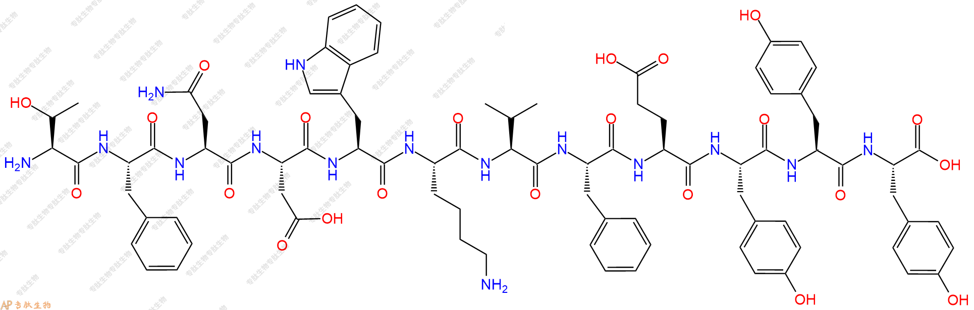 专肽生物产品H2N-Thr-Phe-Asn-Asp-Trp-Lys-Val-Phe-Glu-Tyr-Tyr-Tyr-OH