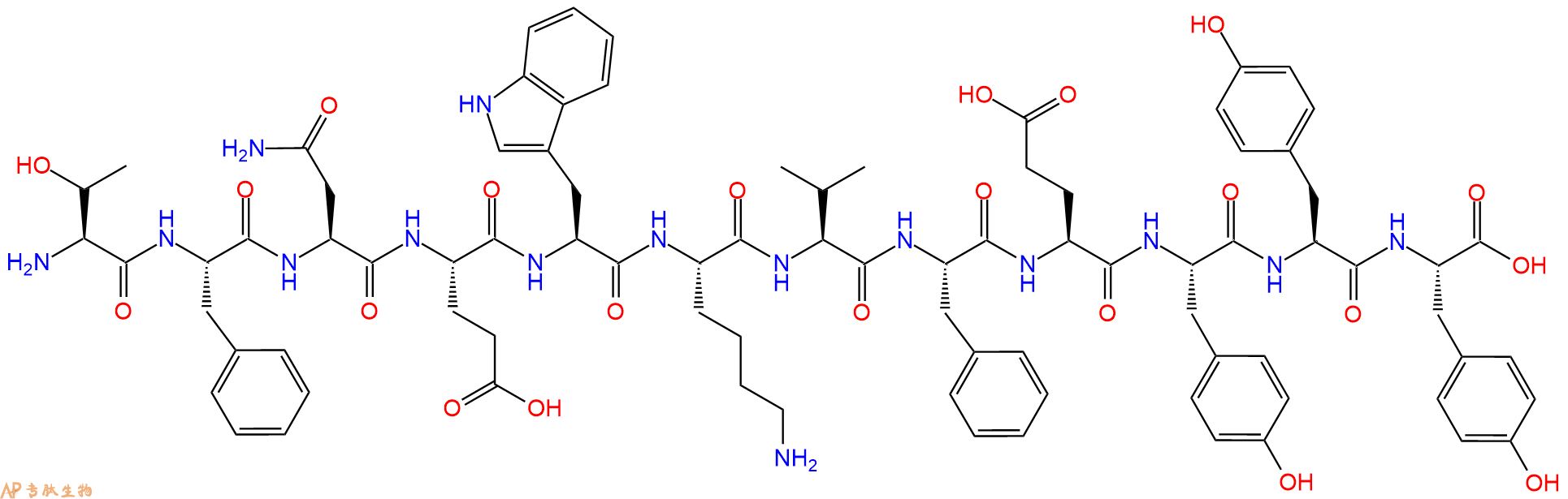 专肽生物产品H2N-Thr-Phe-Asn-Glu-Trp-Lys-Val-Phe-Glu-Tyr-Tyr-Tyr-OH
