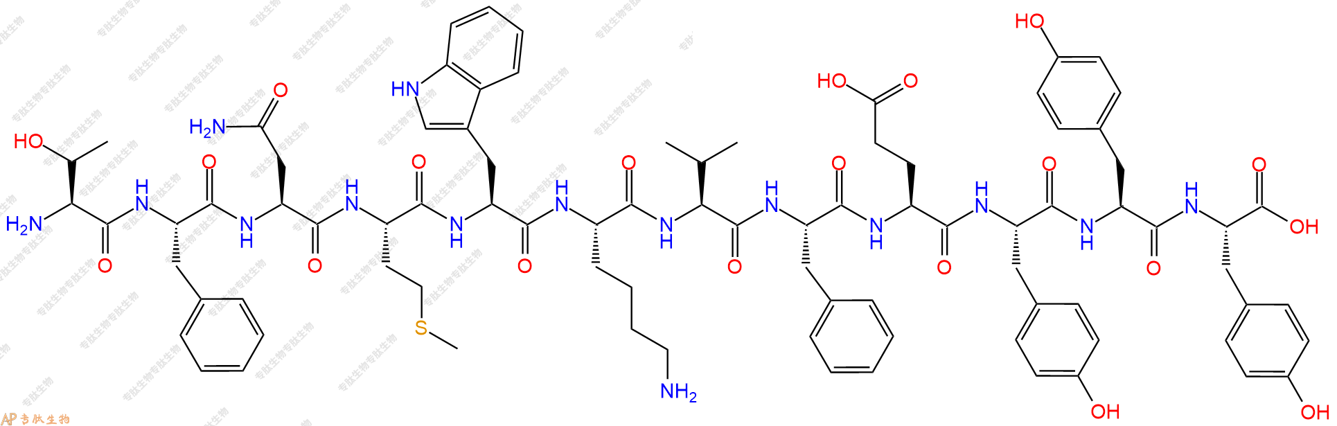专肽生物产品H2N-Thr-Phe-Asn-Met-Trp-Lys-Val-Phe-Glu-Tyr-Tyr-Tyr-OH