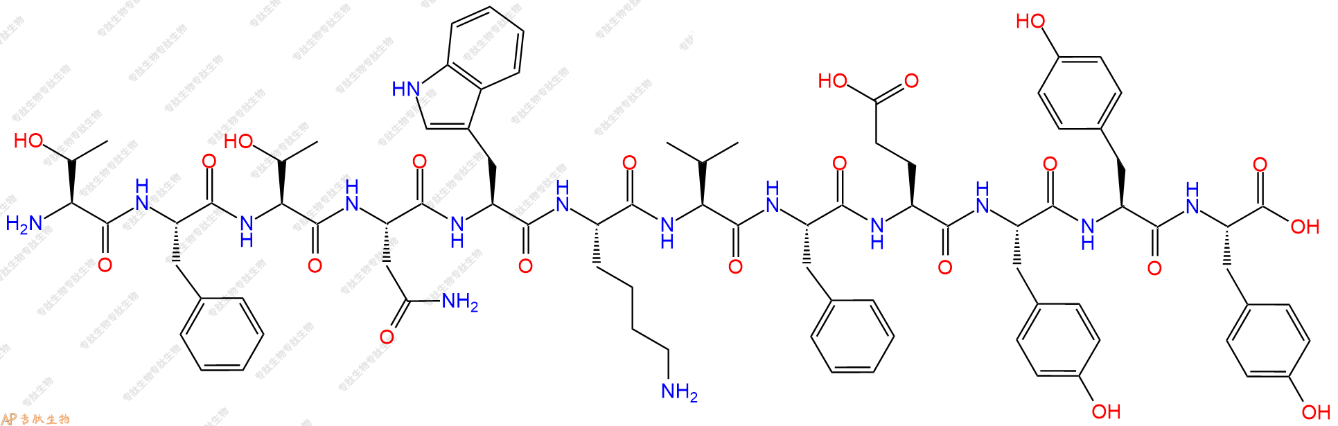 专肽生物产品H2N-Thr-Phe-Thr-Asn-Trp-Lys-Val-Phe-Glu-Tyr-Tyr-Tyr-OH