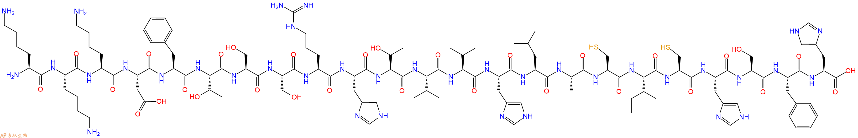 专肽生物产品H2N-Lys-Lys-Lys-Asp-Phe-Thr-Ser-Ser-Arg-His-Thr-Val-Val-His-Leu-Ala-Cys-Ile-Cys-His-Ser-Phe-His-OH