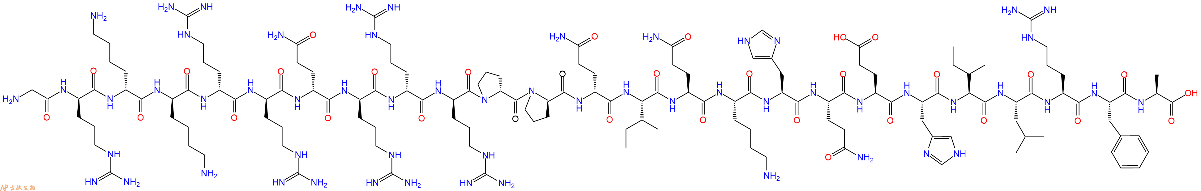 专肽生物产品H2N-Gly-DArg-DLys-DLys-DArg-DArg-DGln-DArg-DArg-DArg-DPro-DPro-DGln-Ile-Gln-Lys-His-Gln-Glu-His-Ile-Leu-Arg-Phe-Ala-OH