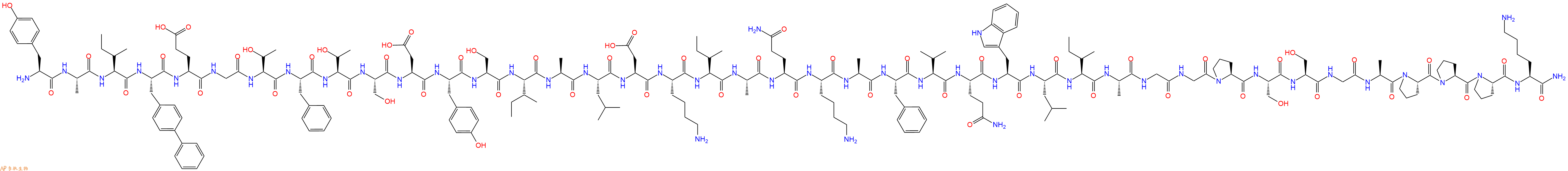 专肽生物产品H2N-Tyr-Ala-Ile-Bip-Glu-Gly-Thr-Phe-Thr-Ser-Asp-Tyr-Ser-Ile-Ala-Leu-Asp-Lys-Ile-Ala-Gln-Lys-Ala-Phe-Val-Gln-Trp-Leu-Ile-Ala-Gly-Gly-Pro-Ser-Ser-Gly-Ala-Pro-Pro-Pro-Lys-NH2