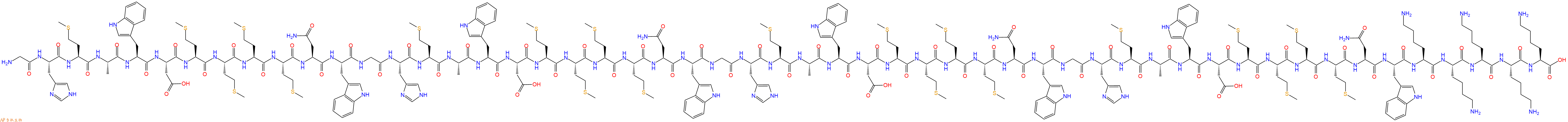 专肽生物产品H2N-Gly-His-Met-Ala-Trp-Asp-Met-Met-Met-Met-Asn-Trp-Gly-His-Met-Ala-Trp-Asp-Met-Met-Met-Met-Asn-Trp-Gly-His-Met-Ala-Trp-Asp-Met-Met-Met-Met-Asn-Trp-Gly-His-Met-Ala-Trp-Asp-Met-Met-Met-Met-Asn-Trp-Lys-Lys-Lys-Lys-Lys-OH
