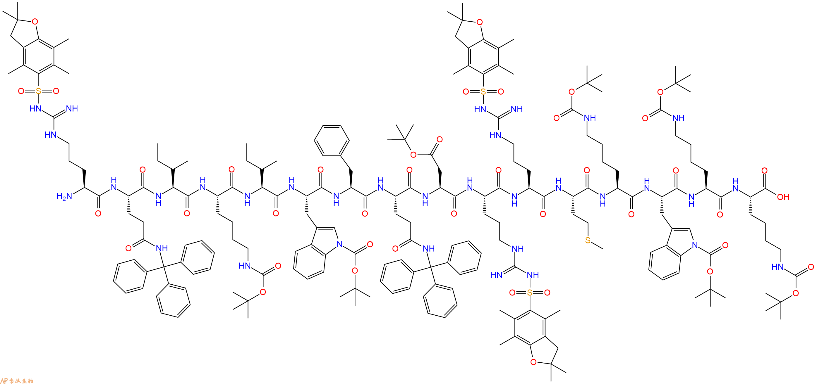 专肽生物产品H2N-Arg(Pbf)-Gln(Trt)-Ile-Lys(Boc)-Ile-Trp(Boc)-Phe-Gln(Trt)-Asp(OtBu)-Arg(Pbf)-Arg(Pbf)-Met-Lys(Boc)-Trp(Boc)-Lys(Boc)-Lys(Boc)-OH