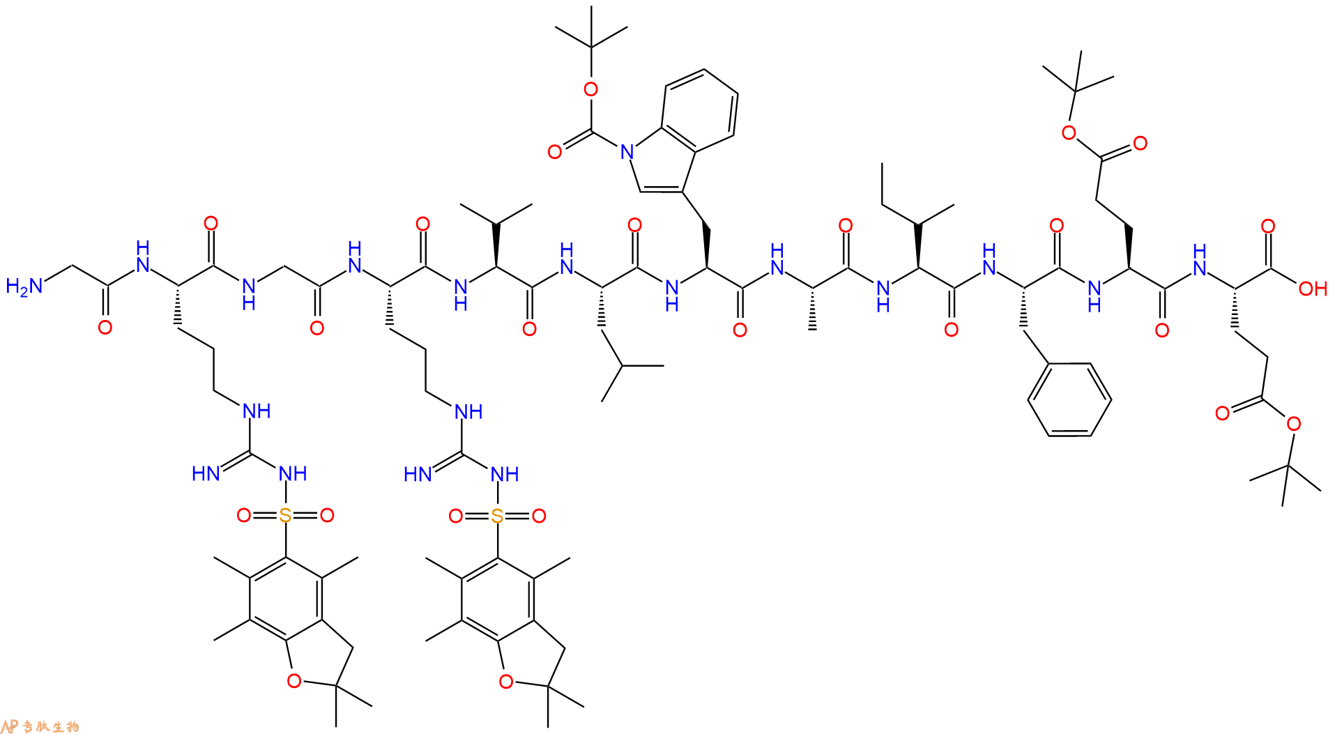 专肽生物产品H2N-Gly-Arg(Pbf)-Gly-Arg(Pbf)-Val-Leu-Trp(Boc)-Ala-Ile-Phe-Glu(OtBu)-Glu(OtBu)-OH